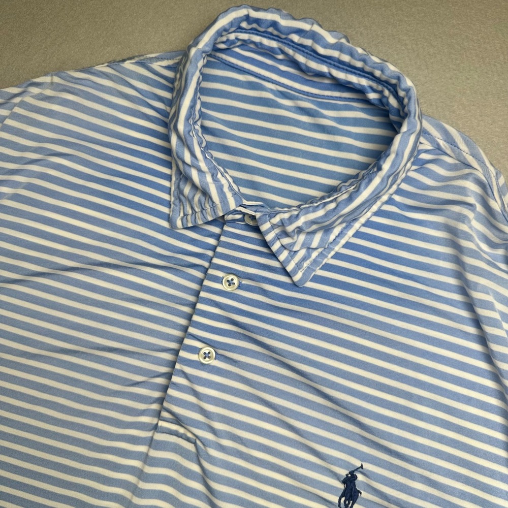Polo Ralph Lauren Polo Mens XL Blue White Striped Performance Golf Short Sleeve